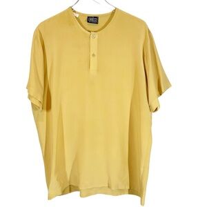 BOCCI Women's Large Pure Silk Short Sleeve Minimalistic Blouse in Mustard Yellow